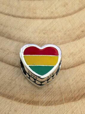 Pandora Bolivia Flag Dangle Heart Charm Pendant, S925 Silver Jewelry